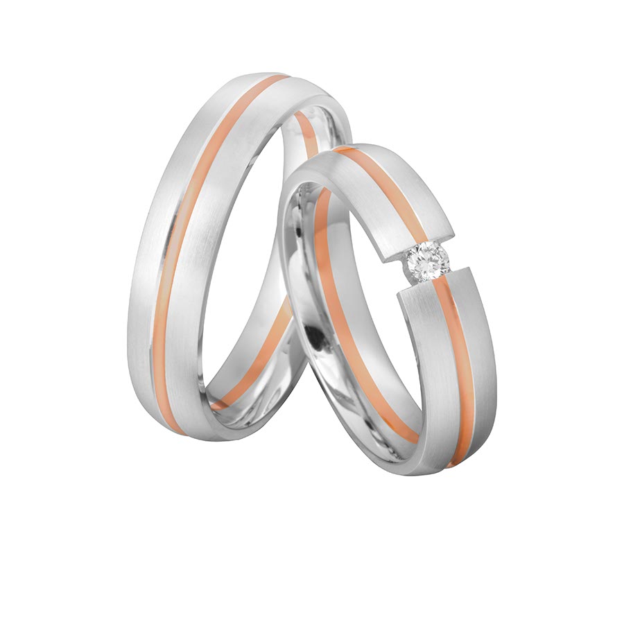 Wedding rings 925 Silber, 585 Rotgold 513201-50