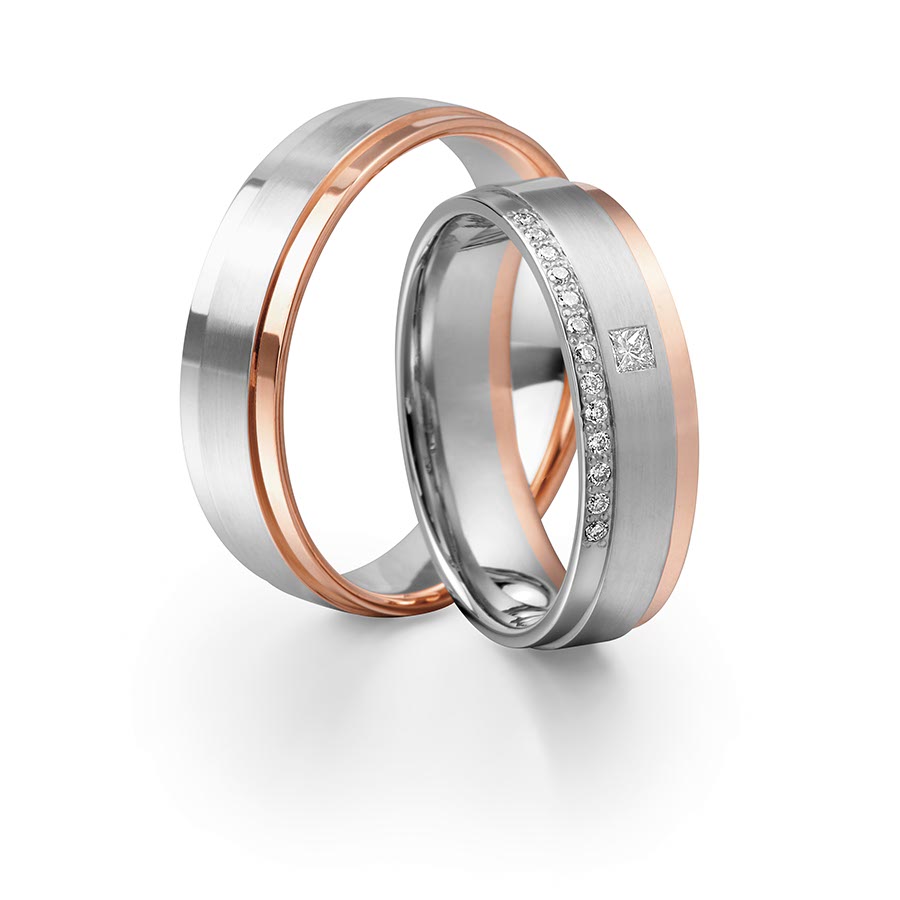 Wedding rings 585 Rotgold, Weißgold+Pd 514675-58