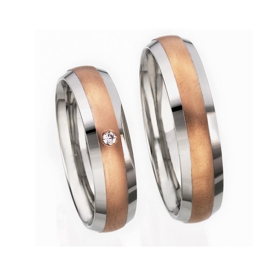 Wedding rings 925 Silber, 585 Rotgold 514388-55