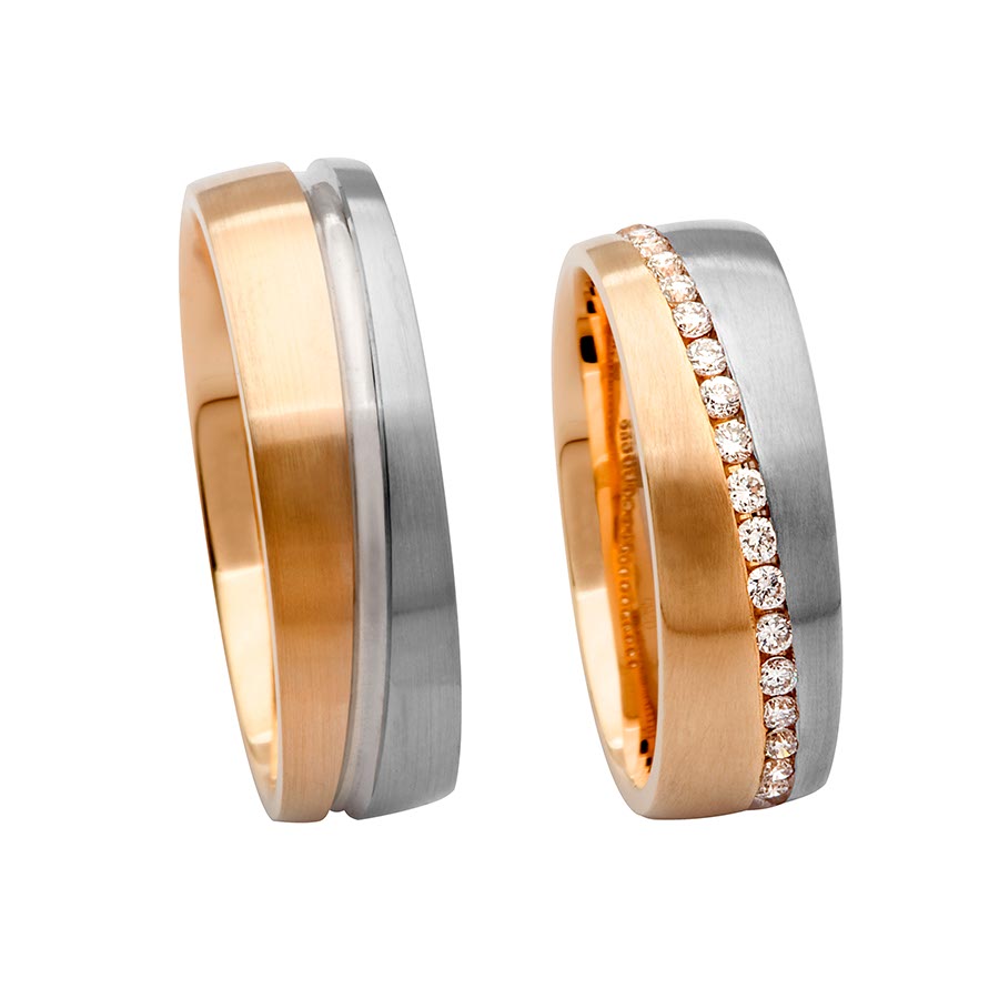 Wedding rings 950 Palladium, 585 Rotgold