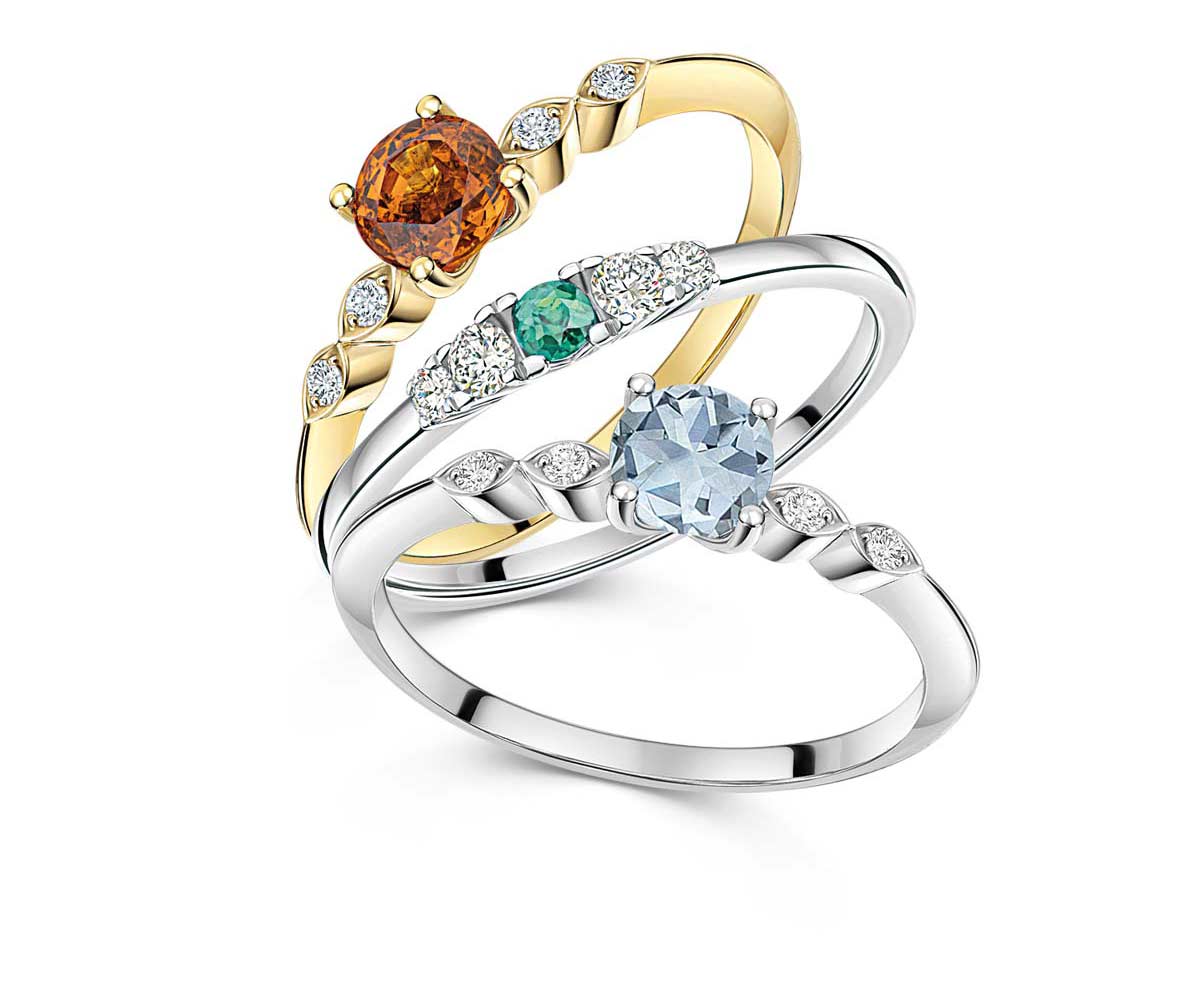 Image Engagement Rings with colored gemstones